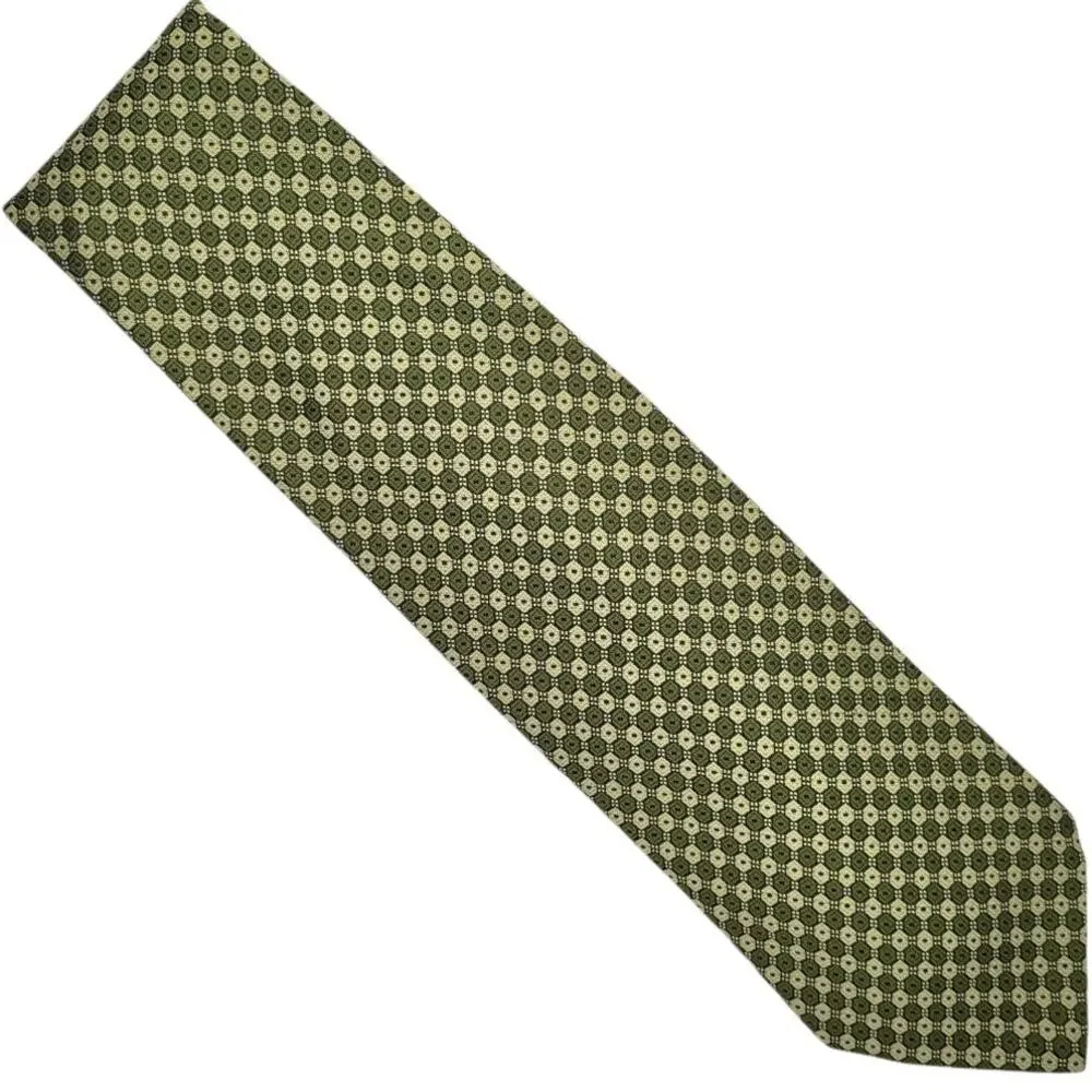 Vintage Christian Dior Men's Green Geometric Medallion Jacquard Tie preppy Retro